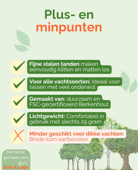 Hundekamm Feine Stahlzähne 20,4 x 3,2 cm Nachhaltiges Birkenholz - Pro Stück