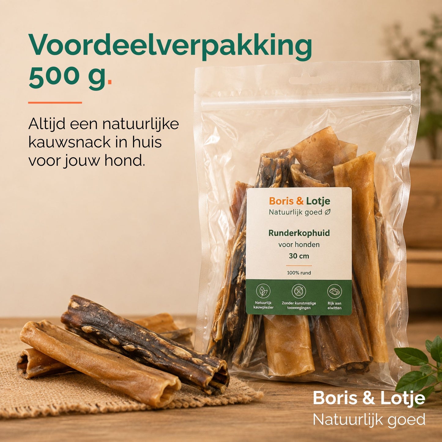 Runderkophuid 100% natuurlijke hondensnack 30 cm 500 gram