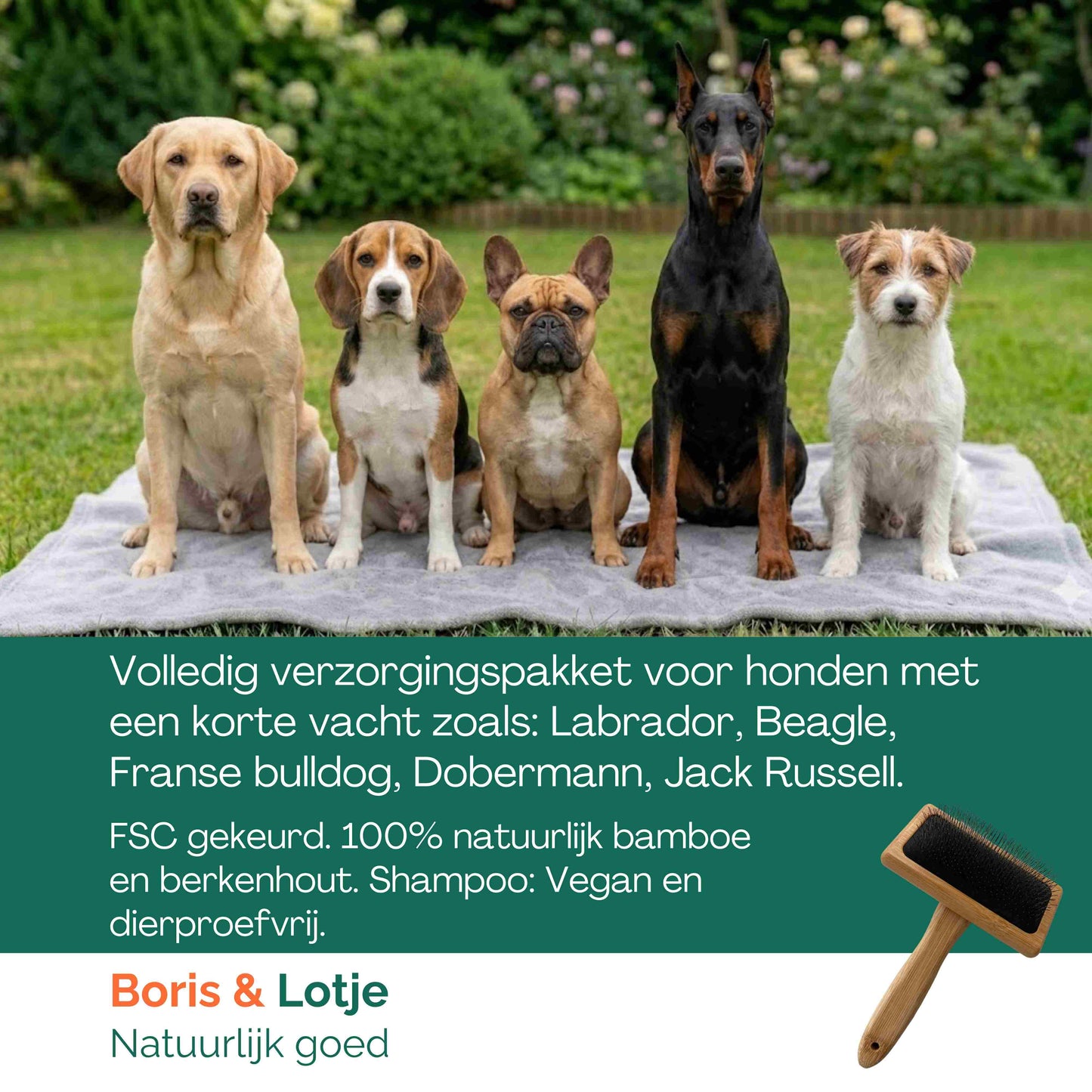 Pflegepaket für kurzhaarige Hunde – Hundebürste, 2 Kämme & Hundeshampoo