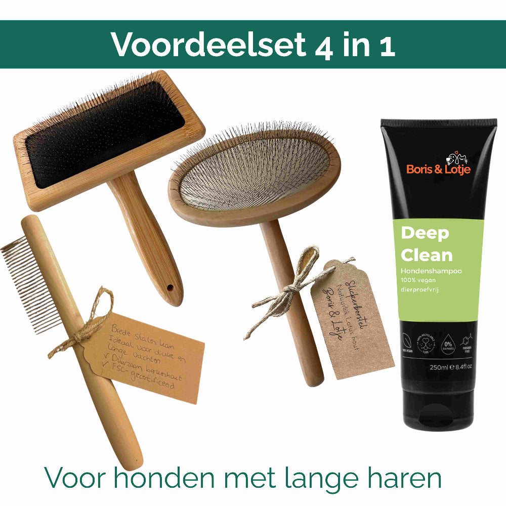 Pflegeset für langes Fell großer Hunde ab 25 kg – Hundebürste, Zupfbürste, Kamm & Shampoo