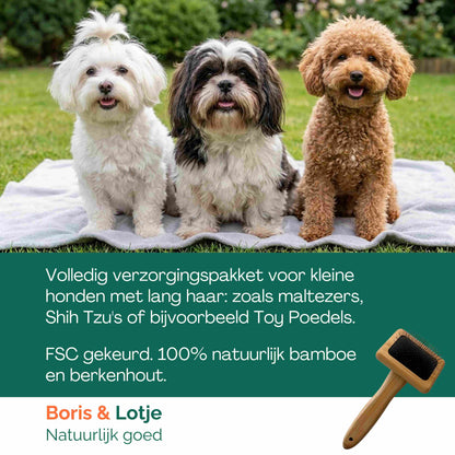 Lange Vacht Verzorgingspakket Kleine Hond tot 10 kg – Borstel, Slicker, Kam & Shampoo