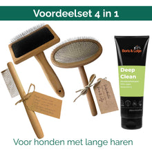 Pflegeset für langes Fell mittelgroßer Hunde 10 bis 25 kg – Bürste, Zupfbürste, Kamm & Shampoo