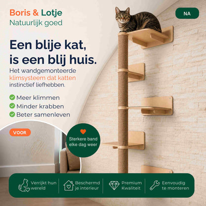 Katten Klimwand klimmuur met Krabpaal – 5 Niveaus - 62 x 27 x 147 cm