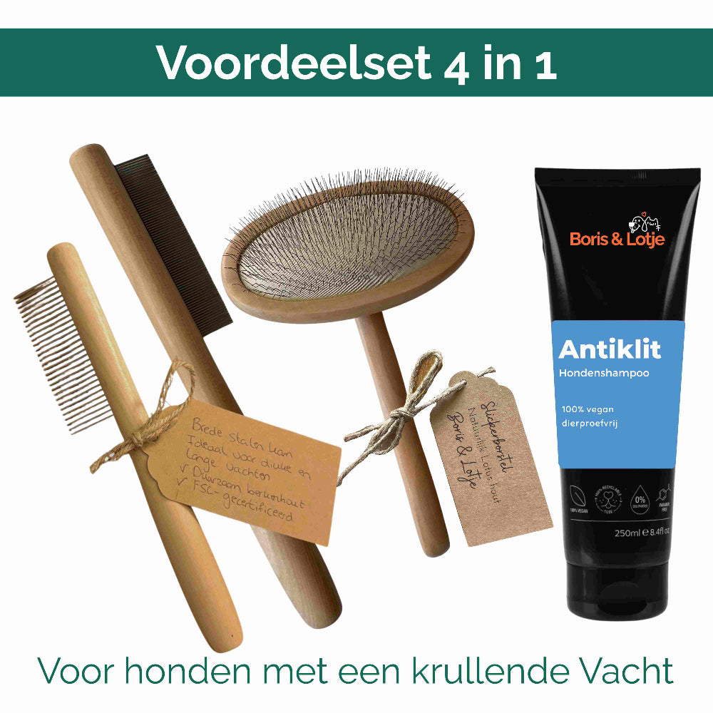 Doodle-Pflegeset – Zupfbürste, 2 Hundekämme & entwirrendes Hundeshampoo