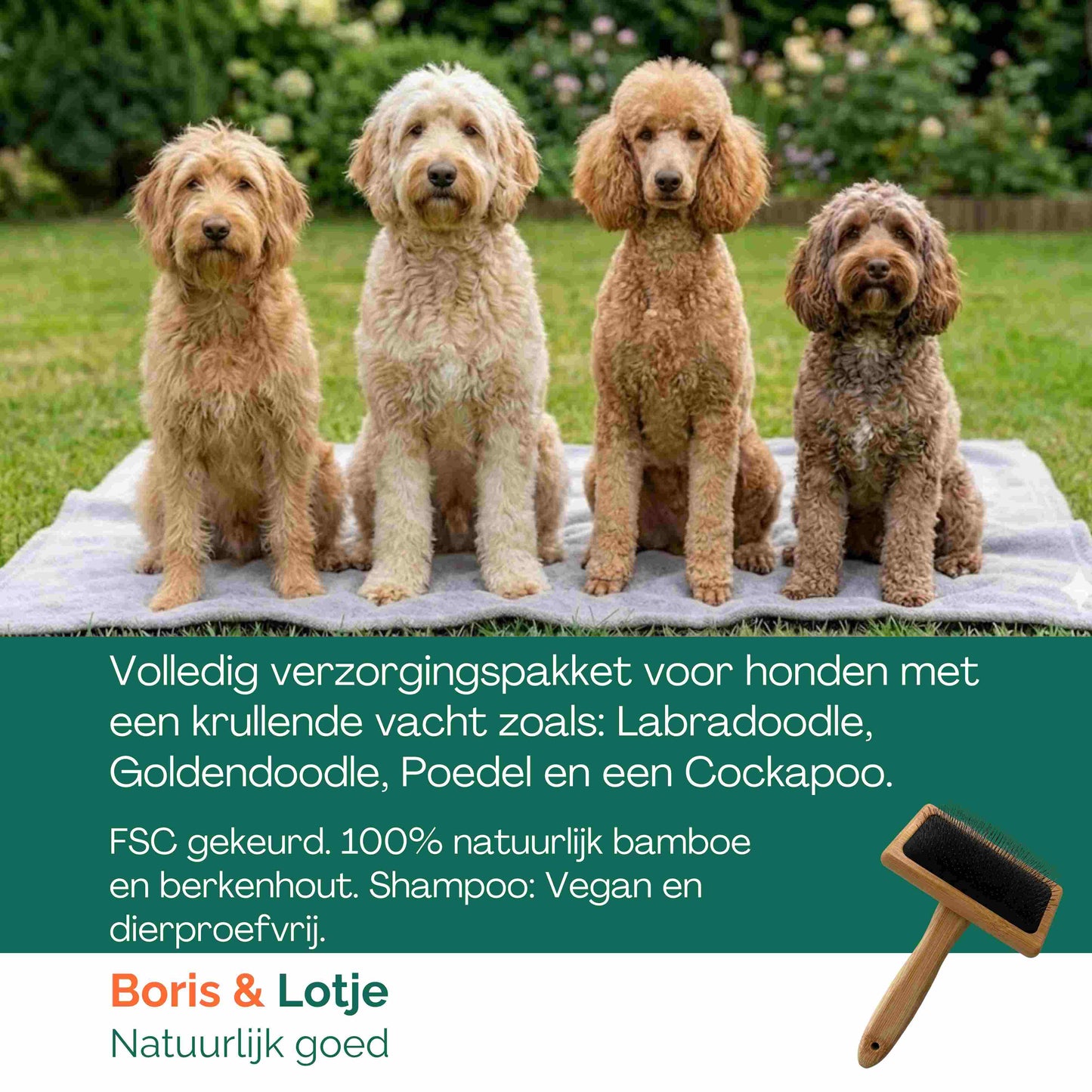 Doodle Verzorgingspakket – Slickerborstel, 2 Hondenkammen & Anti-Klit Hondenshampoo