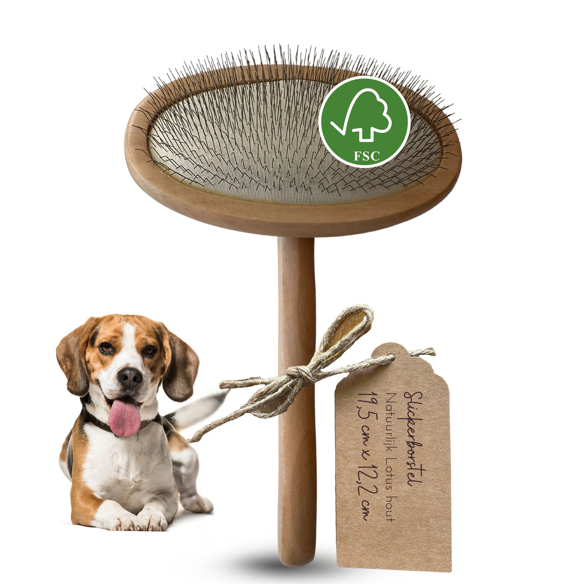 Hundebürste Slicker Brush 19,5 x 12,2 cm Nachhaltiges Lotusholz - Pro Stück