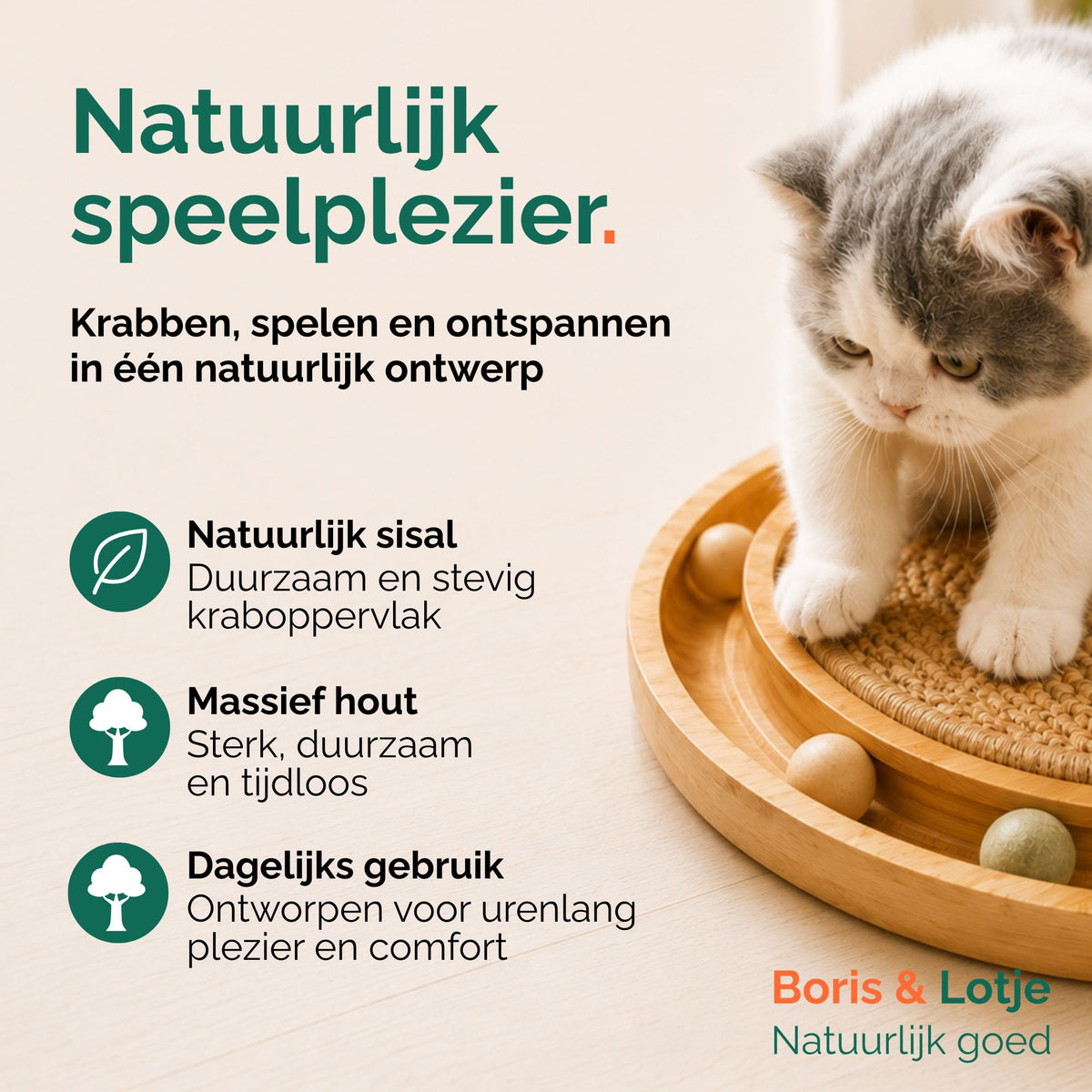 Kratzbrett für Katzen mit Spielbahn - Holz & Sisal 40,6 cm