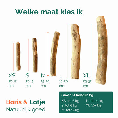 Olijfhout kauwstaaf hond 100% natuurlijk maat XS, 10-12 cm - per stuk