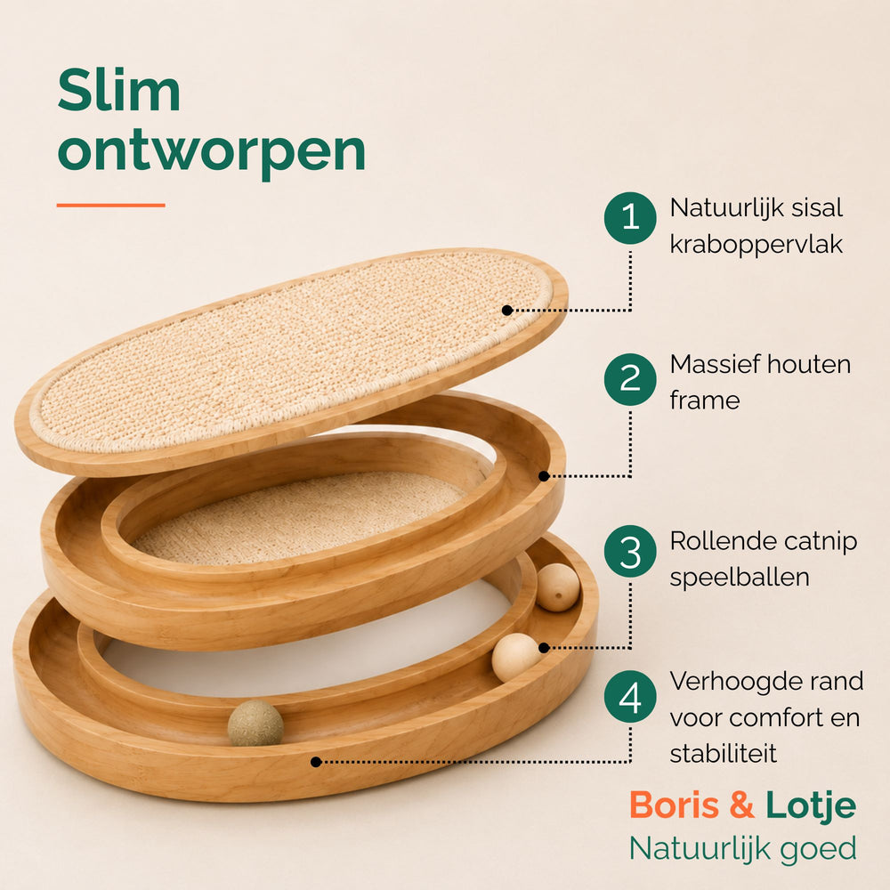 Kratzbrett für Katzen mit Spielbahn - Holz & Sisal 40,6 cm